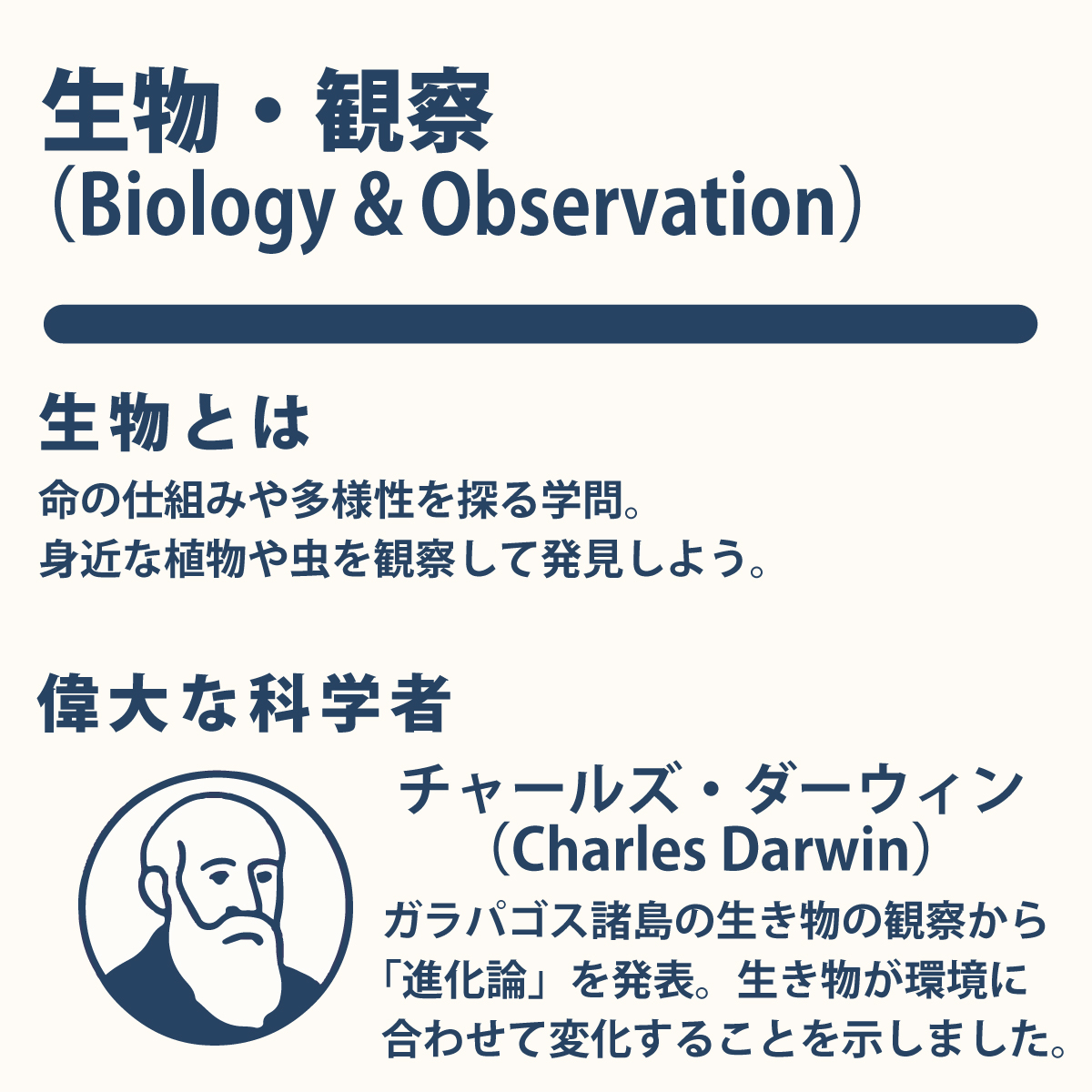 生物とは 命の仕組みや多様性を探る学問。 身近な植物や虫を観察して発見しよう。